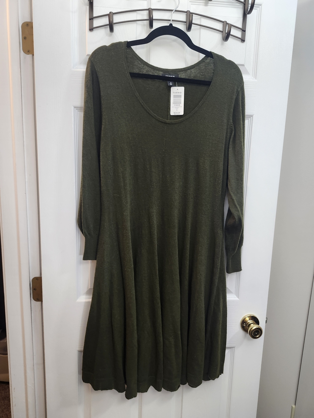 Torrid Olive Scoop Neck Long Sleeve Swing Dress, Torrid 3 = 3X, NWT